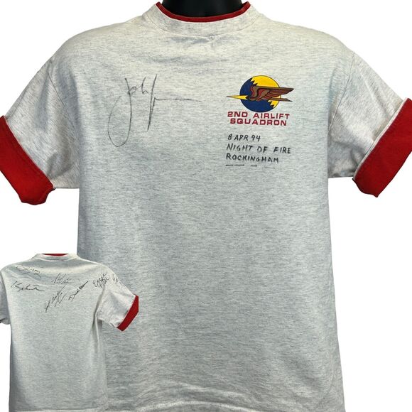 Vintage 90s Night of Fire Rockingham Signed T Shirt Mens L Large Gray USAF NHRA - Picture 1 of 16